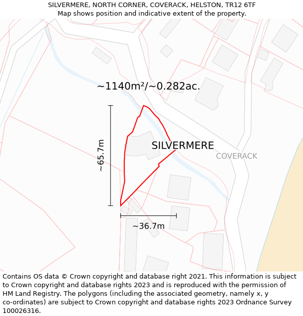 SILVERMERE, NORTH CORNER, COVERACK, HELSTON, TR12 6TF: Plot and title map