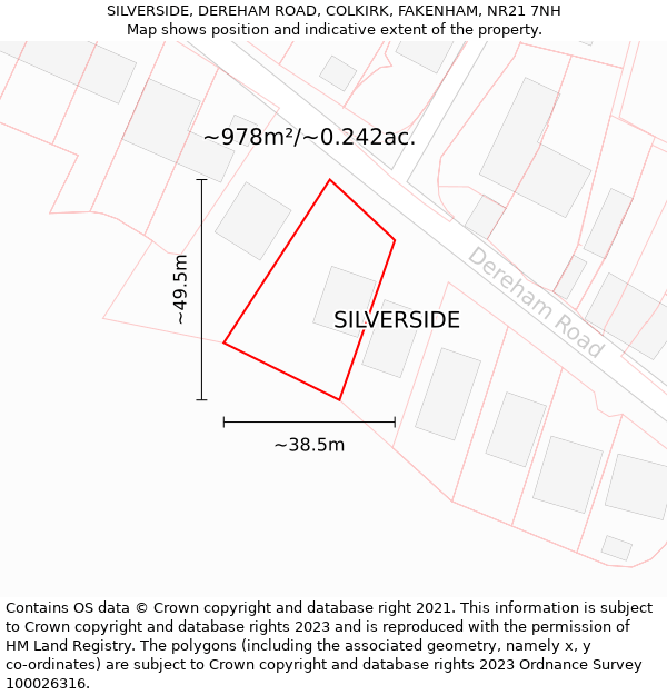 SILVERSIDE, DEREHAM ROAD, COLKIRK, FAKENHAM, NR21 7NH: Plot and title map