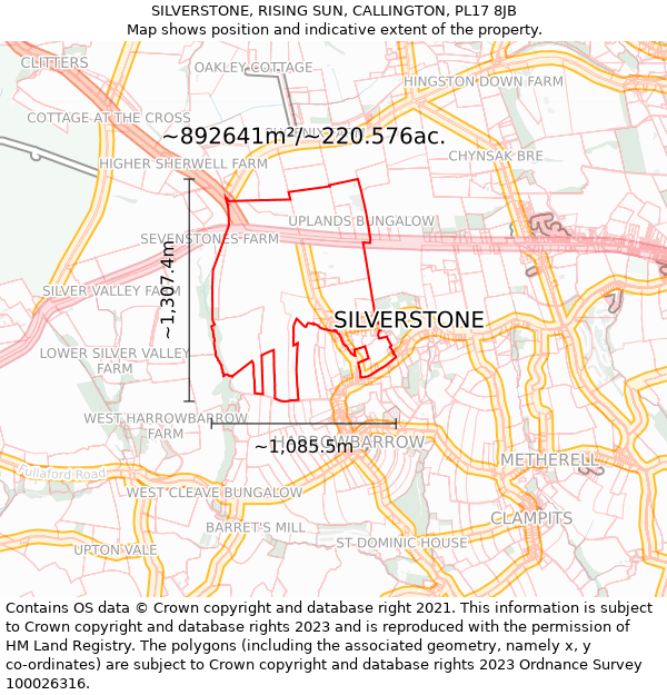 SILVERSTONE, RISING SUN, CALLINGTON, PL17 8JB: Plot and title map