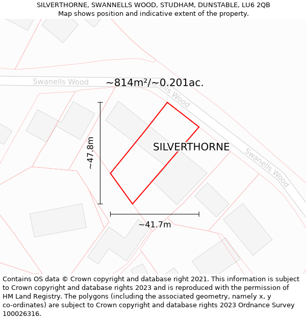 SILVERTHORNE, SWANNELLS WOOD, STUDHAM, DUNSTABLE, LU6 2QB: Plot and title map