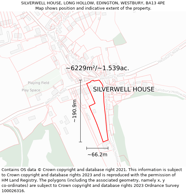 SILVERWELL HOUSE, LONG HOLLOW, EDINGTON, WESTBURY, BA13 4PE: Plot and title map