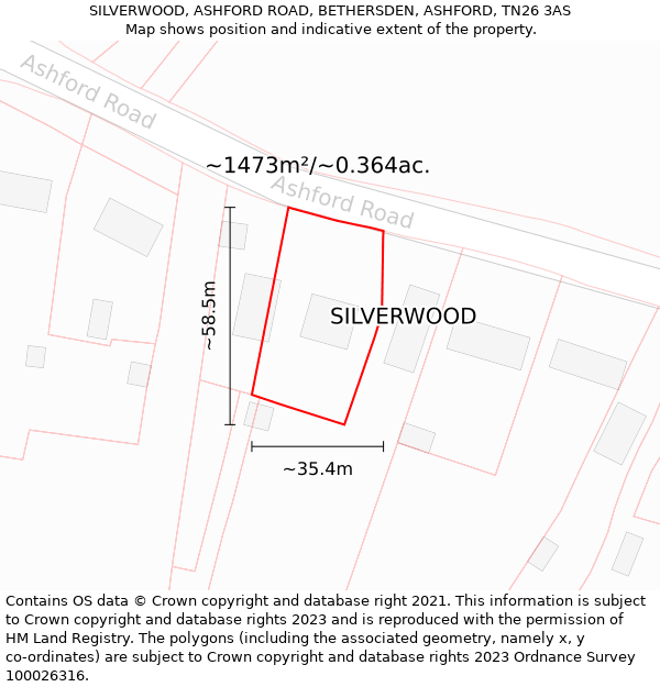 SILVERWOOD, ASHFORD ROAD, BETHERSDEN, ASHFORD, TN26 3AS: Plot and title map