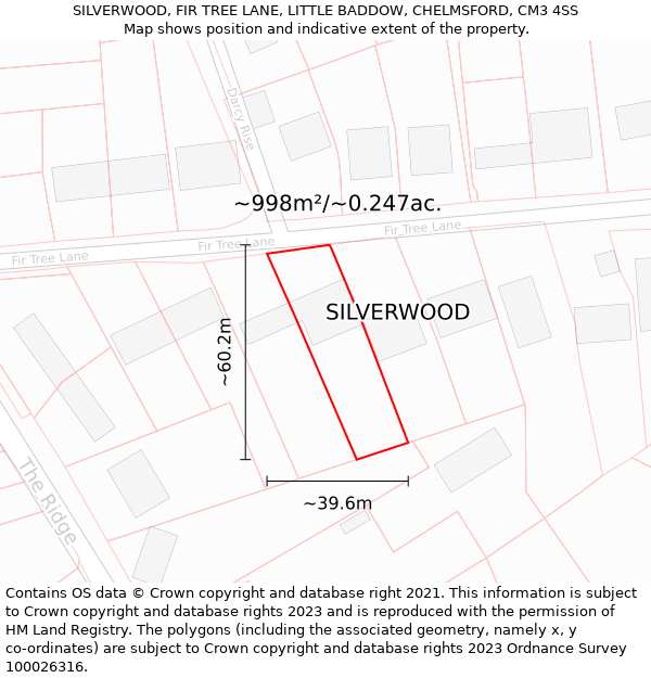 SILVERWOOD, FIR TREE LANE, LITTLE BADDOW, CHELMSFORD, CM3 4SS: Plot and title map