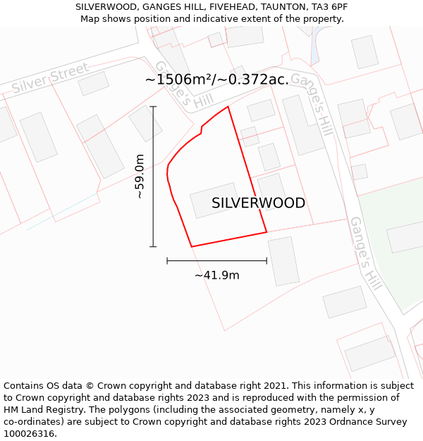 SILVERWOOD, GANGES HILL, FIVEHEAD, TAUNTON, TA3 6PF: Plot and title map