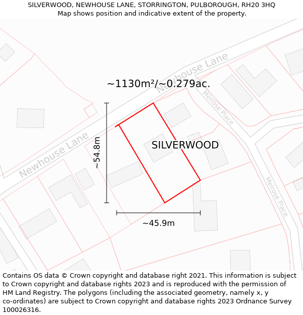 SILVERWOOD, NEWHOUSE LANE, STORRINGTON, PULBOROUGH, RH20 3HQ: Plot and title map