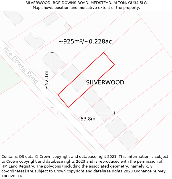 SILVERWOOD, ROE DOWNS ROAD, MEDSTEAD, ALTON, GU34 5LG: Plot and title map
