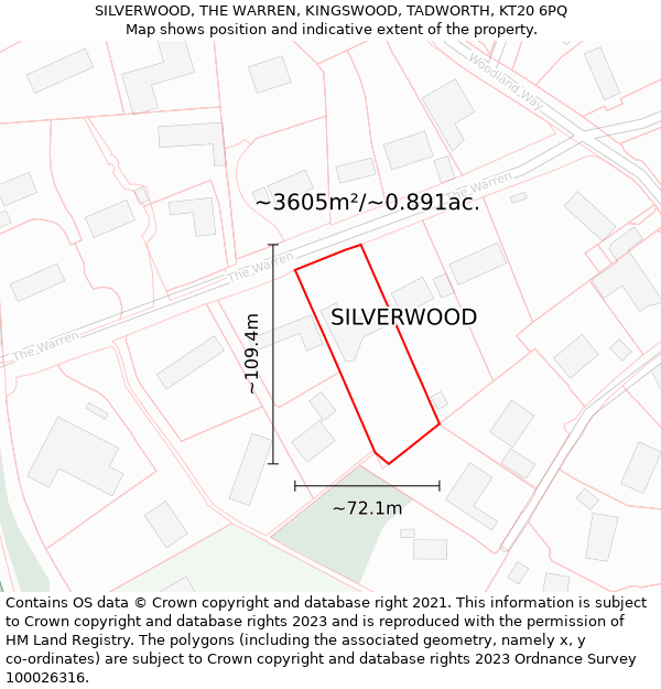 SILVERWOOD, THE WARREN, KINGSWOOD, TADWORTH, KT20 6PQ: Plot and title map