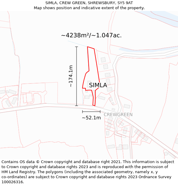 SIMLA, CREW GREEN, SHREWSBURY, SY5 9AT: Plot and title map