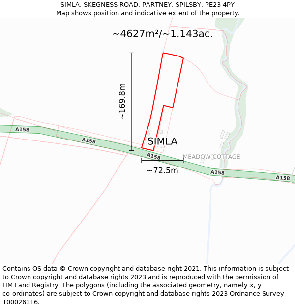 SIMLA, SKEGNESS ROAD, PARTNEY, SPILSBY, PE23 4PY: Plot and title map