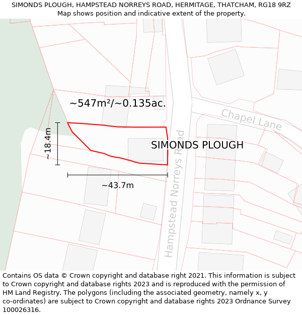 SIMONDS PLOUGH, HAMPSTEAD NORREYS ROAD, HERMITAGE, THATCHAM, RG18 9RZ: Plot and title map