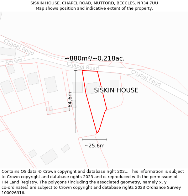 SISKIN HOUSE, CHAPEL ROAD, MUTFORD, BECCLES, NR34 7UU: Plot and title map