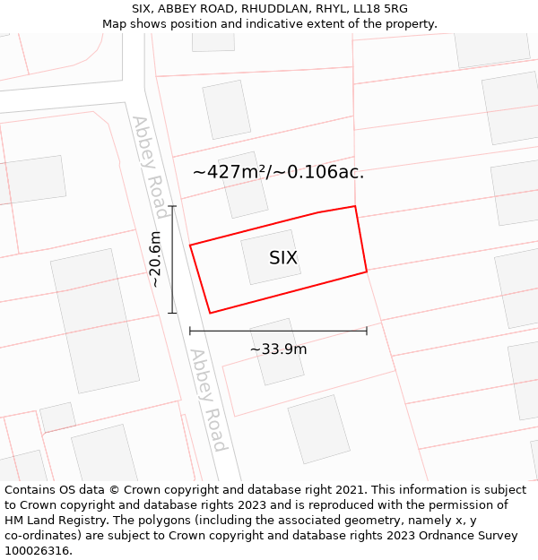 SIX, ABBEY ROAD, RHUDDLAN, RHYL, LL18 5RG: Plot and title map