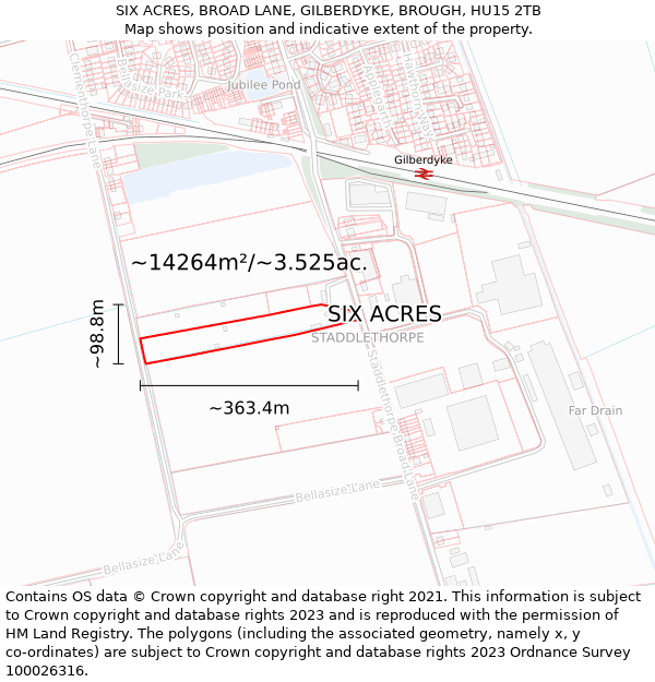 SIX ACRES, BROAD LANE, GILBERDYKE, BROUGH, HU15 2TB: Plot and title map