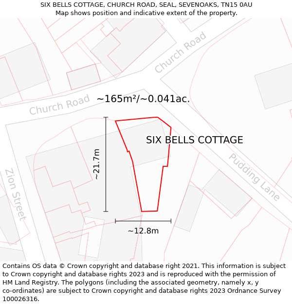 SIX BELLS COTTAGE, CHURCH ROAD, SEAL, SEVENOAKS, TN15 0AU: Plot and title map