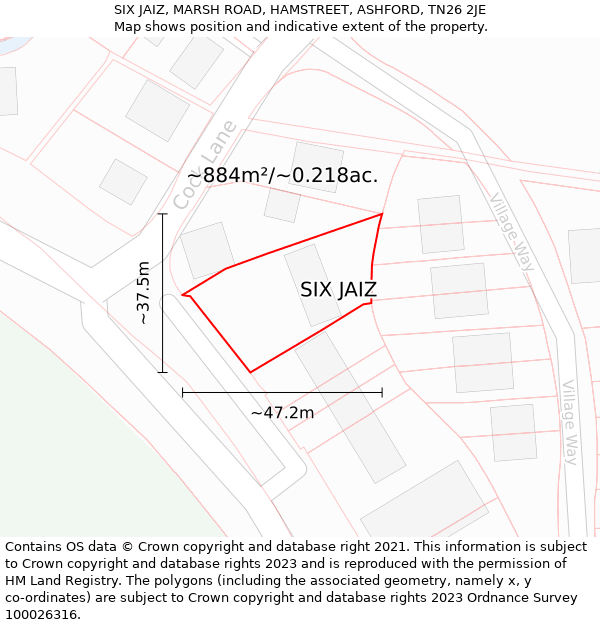 SIX JAIZ, MARSH ROAD, HAMSTREET, ASHFORD, TN26 2JE: Plot and title map