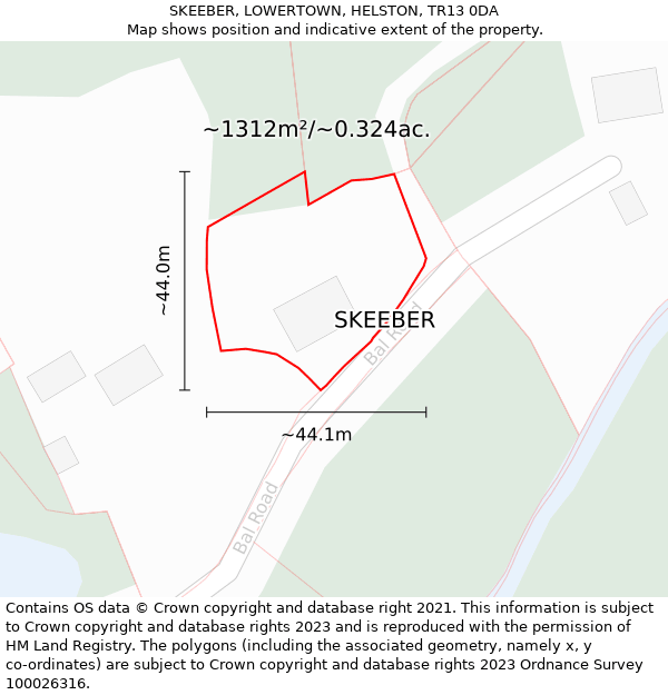 SKEEBER, LOWERTOWN, HELSTON, TR13 0DA: Plot and title map