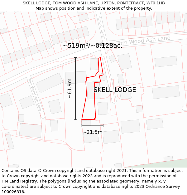 SKELL LODGE, TOM WOOD ASH LANE, UPTON, PONTEFRACT, WF9 1HB: Plot and title map