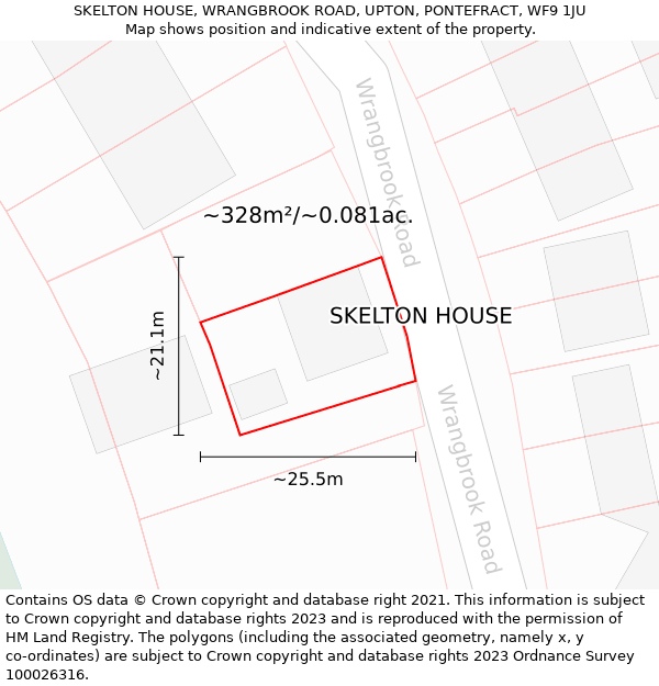 SKELTON HOUSE, WRANGBROOK ROAD, UPTON, PONTEFRACT, WF9 1JU: Plot and title map