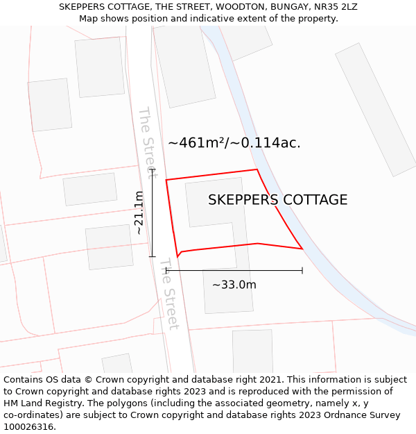 SKEPPERS COTTAGE, THE STREET, WOODTON, BUNGAY, NR35 2LZ: Plot and title map
