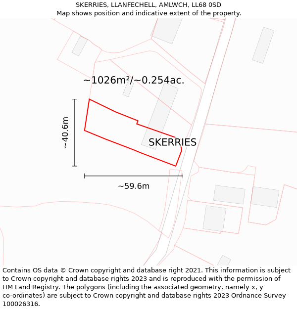 SKERRIES, LLANFECHELL, AMLWCH, LL68 0SD: Plot and title map