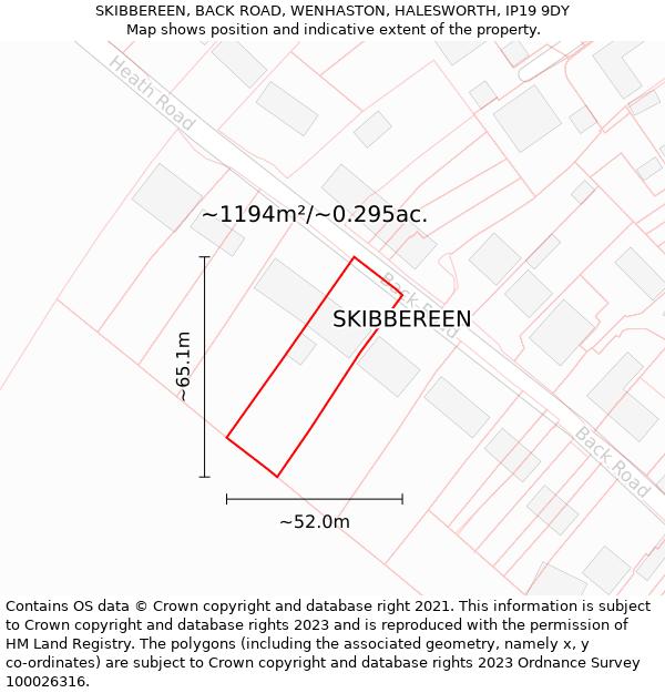 SKIBBEREEN, BACK ROAD, WENHASTON, HALESWORTH, IP19 9DY: Plot and title map