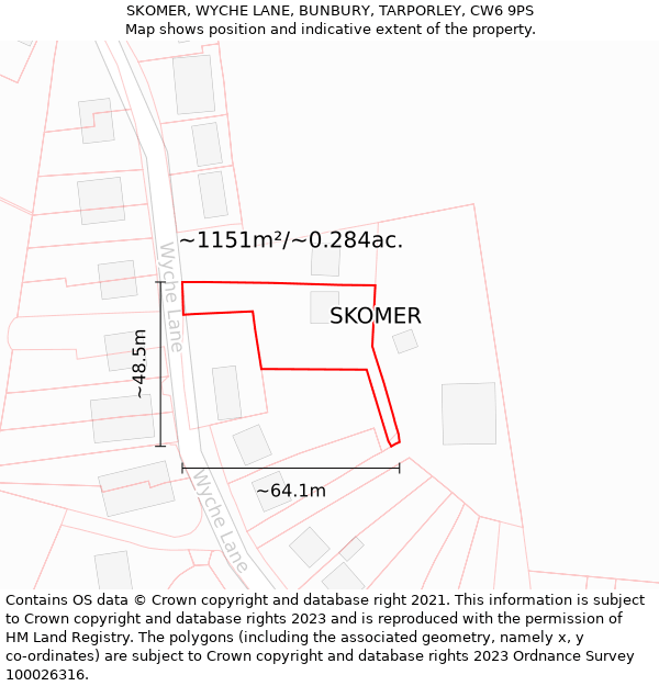 SKOMER, WYCHE LANE, BUNBURY, TARPORLEY, CW6 9PS: Plot and title map