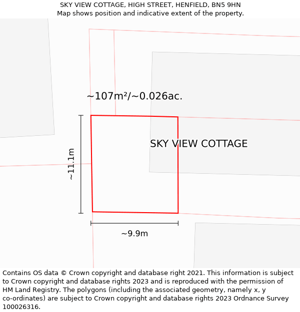 SKY VIEW COTTAGE, HIGH STREET, HENFIELD, BN5 9HN: Plot and title map