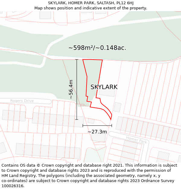 SKYLARK, HOMER PARK, SALTASH, PL12 6HJ: Plot and title map