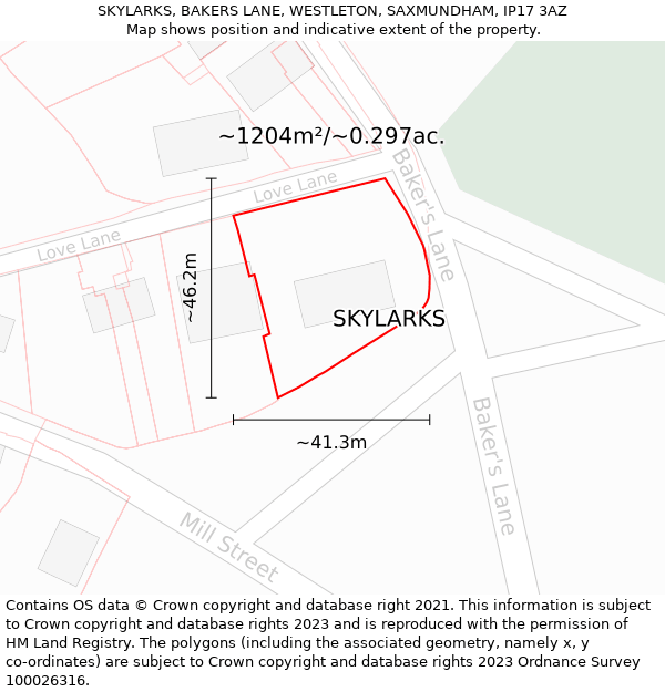 SKYLARKS, BAKERS LANE, WESTLETON, SAXMUNDHAM, IP17 3AZ: Plot and title map