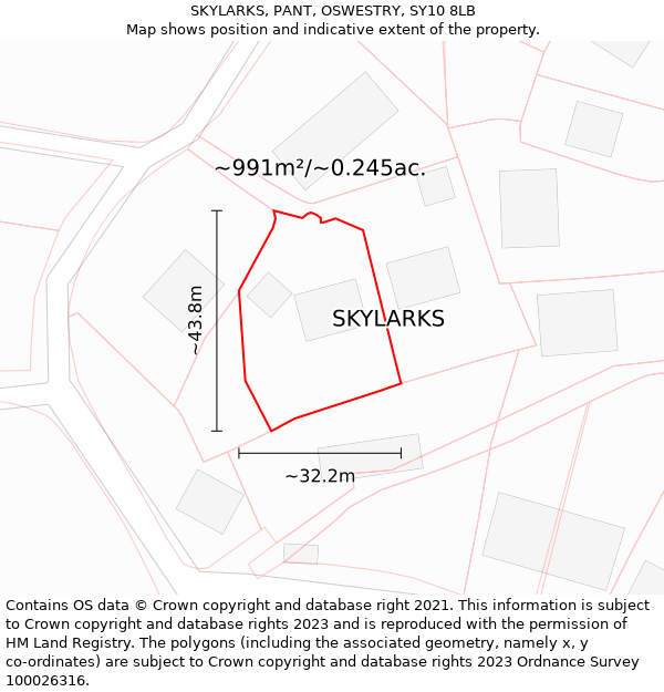 SKYLARKS, PANT, OSWESTRY, SY10 8LB: Plot and title map