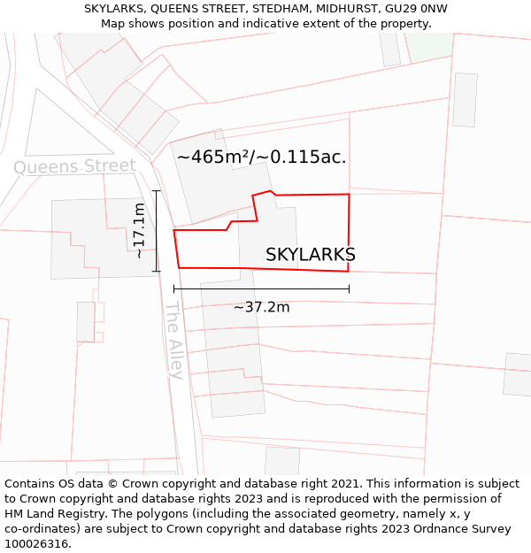 SKYLARKS, QUEENS STREET, STEDHAM, MIDHURST, GU29 0NW: Plot and title map