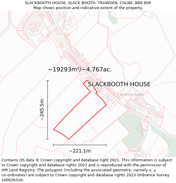 SLACKBOOTH HOUSE, SLACK BOOTH, TRAWDEN, COLNE, BB8 8SR: Plot and title map