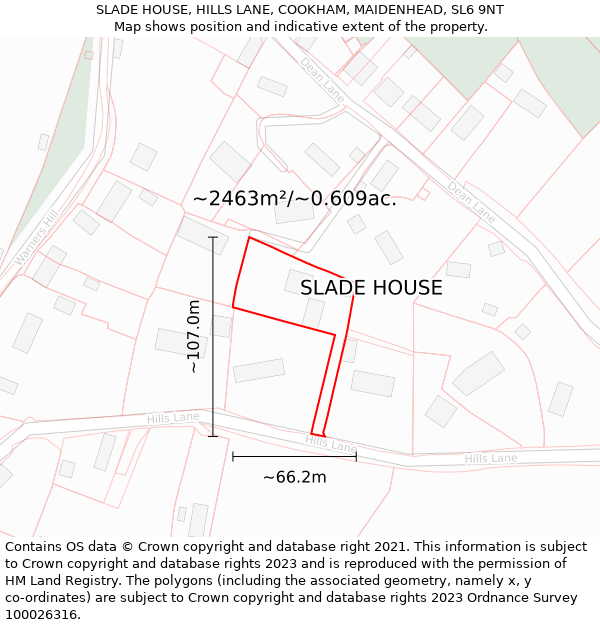 SLADE HOUSE, HILLS LANE, COOKHAM, MAIDENHEAD, SL6 9NT: Plot and title map