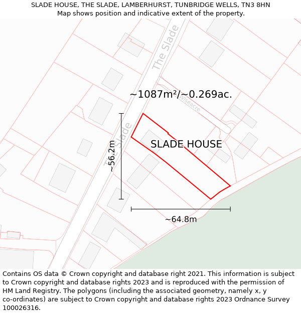 SLADE HOUSE, THE SLADE, LAMBERHURST, TUNBRIDGE WELLS, TN3 8HN: Plot and title map