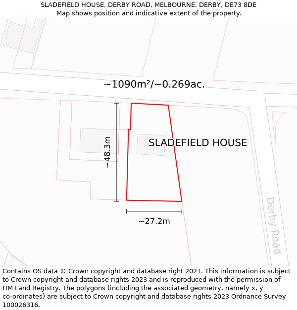 SLADEFIELD HOUSE, DERBY ROAD, MELBOURNE, DERBY, DE73 8DE: Plot and title map