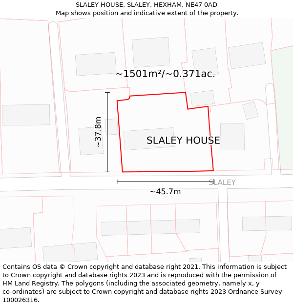 SLALEY HOUSE, SLALEY, HEXHAM, NE47 0AD: Plot and title map