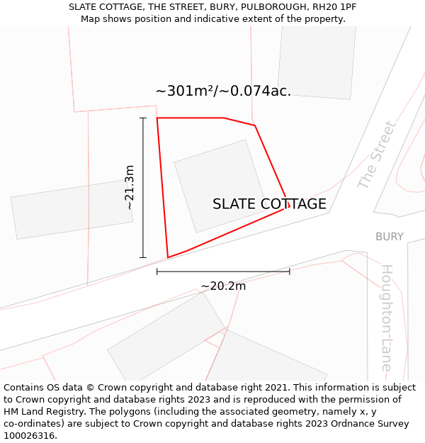 SLATE COTTAGE, THE STREET, BURY, PULBOROUGH, RH20 1PF: Plot and title map