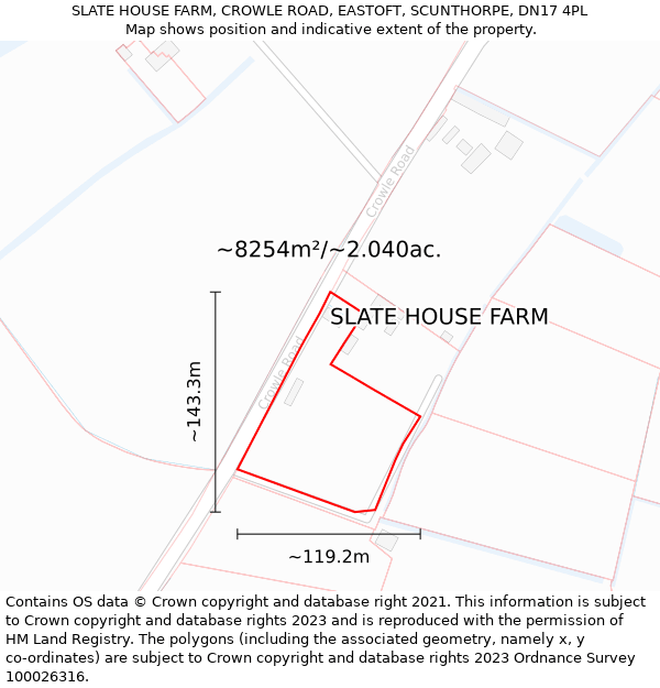 SLATE HOUSE FARM, CROWLE ROAD, EASTOFT, SCUNTHORPE, DN17 4PL: Plot and title map