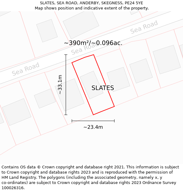 SLATES, SEA ROAD, ANDERBY, SKEGNESS, PE24 5YE: Plot and title map