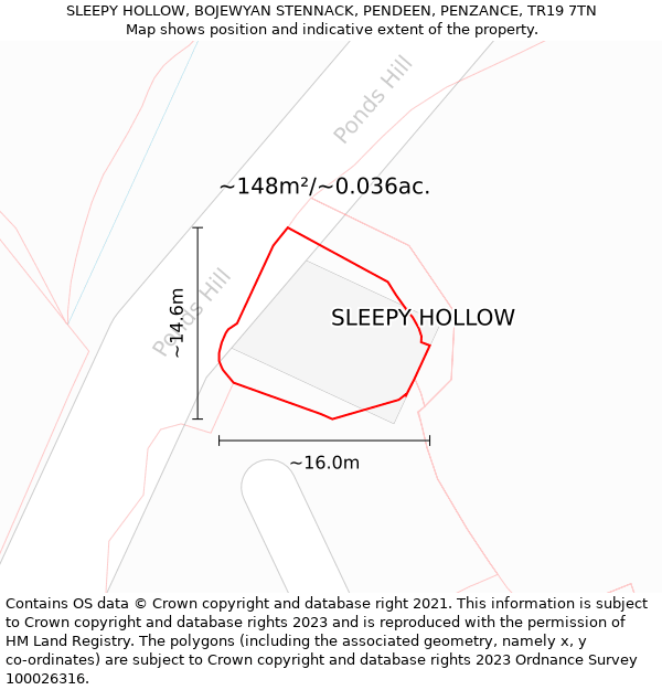 SLEEPY HOLLOW, BOJEWYAN STENNACK, PENDEEN, PENZANCE, TR19 7TN: Plot and title map