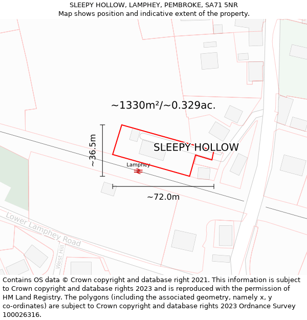 SLEEPY HOLLOW, LAMPHEY, PEMBROKE, SA71 5NR: Plot and title map