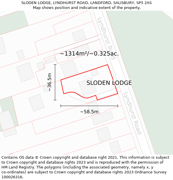 SLODEN LODGE, LYNDHURST ROAD, LANDFORD, SALISBURY, SP5 2AS: Plot and title map