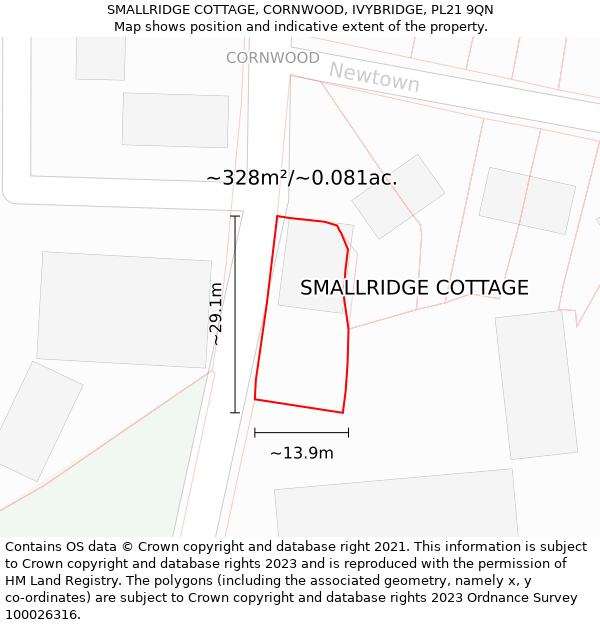 SMALLRIDGE COTTAGE, CORNWOOD, IVYBRIDGE, PL21 9QN: Plot and title map