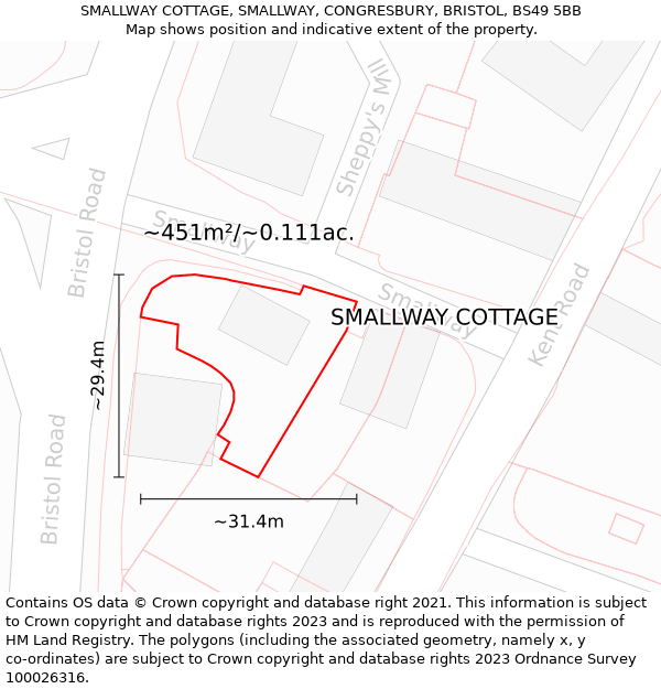 SMALLWAY COTTAGE, SMALLWAY, CONGRESBURY, BRISTOL, BS49 5BB: Plot and title map