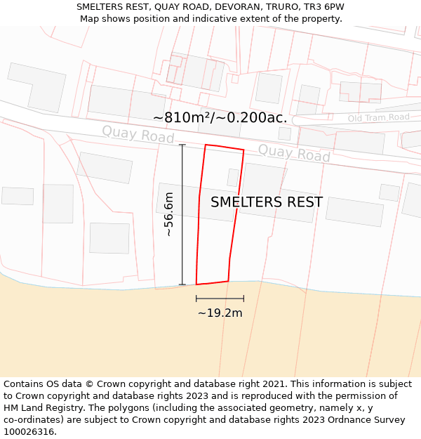 SMELTERS REST, QUAY ROAD, DEVORAN, TRURO, TR3 6PW: Plot and title map