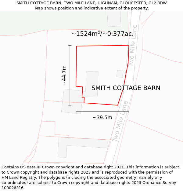 SMITH COTTAGE BARN, TWO MILE LANE, HIGHNAM, GLOUCESTER, GL2 8DW: Plot and title map