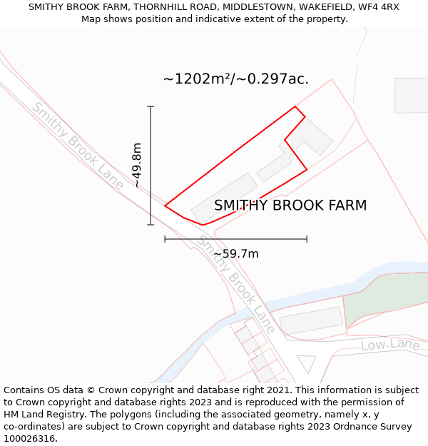 SMITHY BROOK FARM, THORNHILL ROAD, MIDDLESTOWN, WAKEFIELD, WF4 4RX: Plot and title map