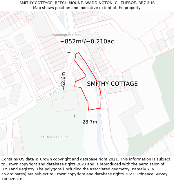 SMITHY COTTAGE, BEECH MOUNT, WADDINGTON, CLITHEROE, BB7 3HS: Plot and title map