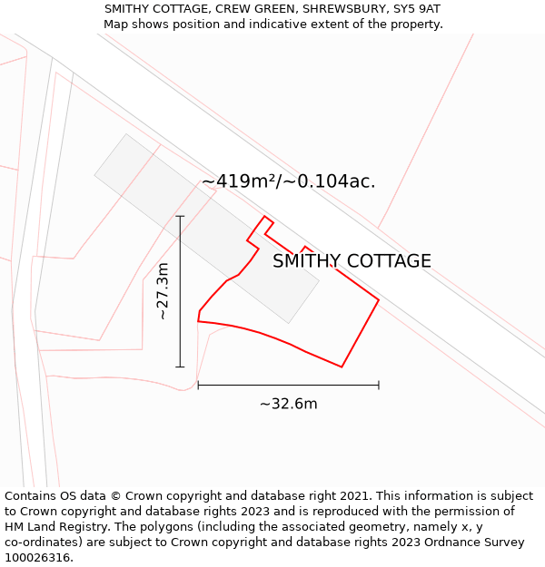 SMITHY COTTAGE, CREW GREEN, SHREWSBURY, SY5 9AT: Plot and title map
