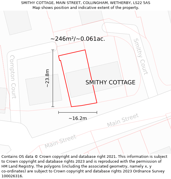SMITHY COTTAGE, MAIN STREET, COLLINGHAM, WETHERBY, LS22 5AS: Plot and title map